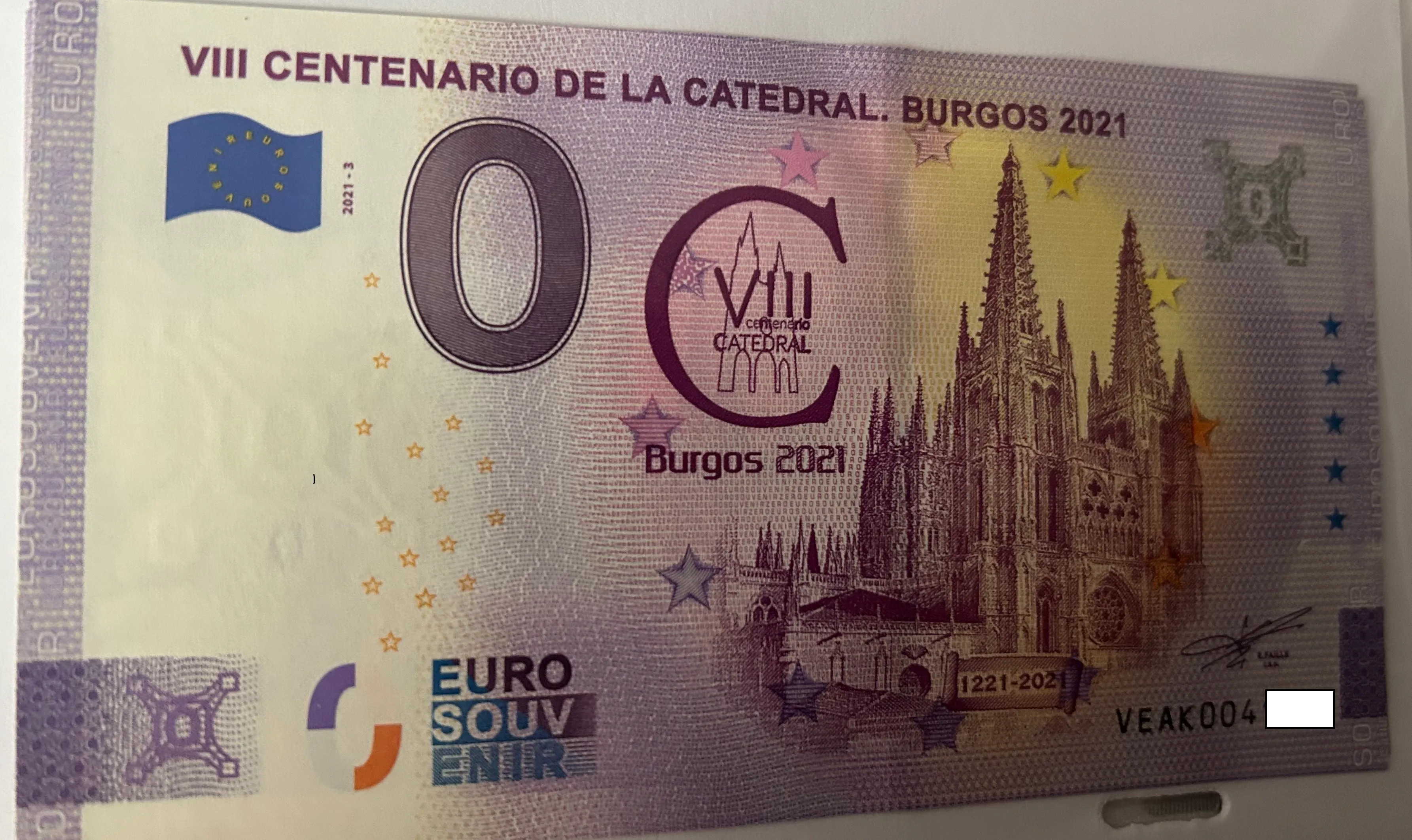 BILLETE 0 EURO ESPAÑA VEAK 2021-3 VIII CENTENARIO CATEDRAL BURGOS ANNIVERSARY